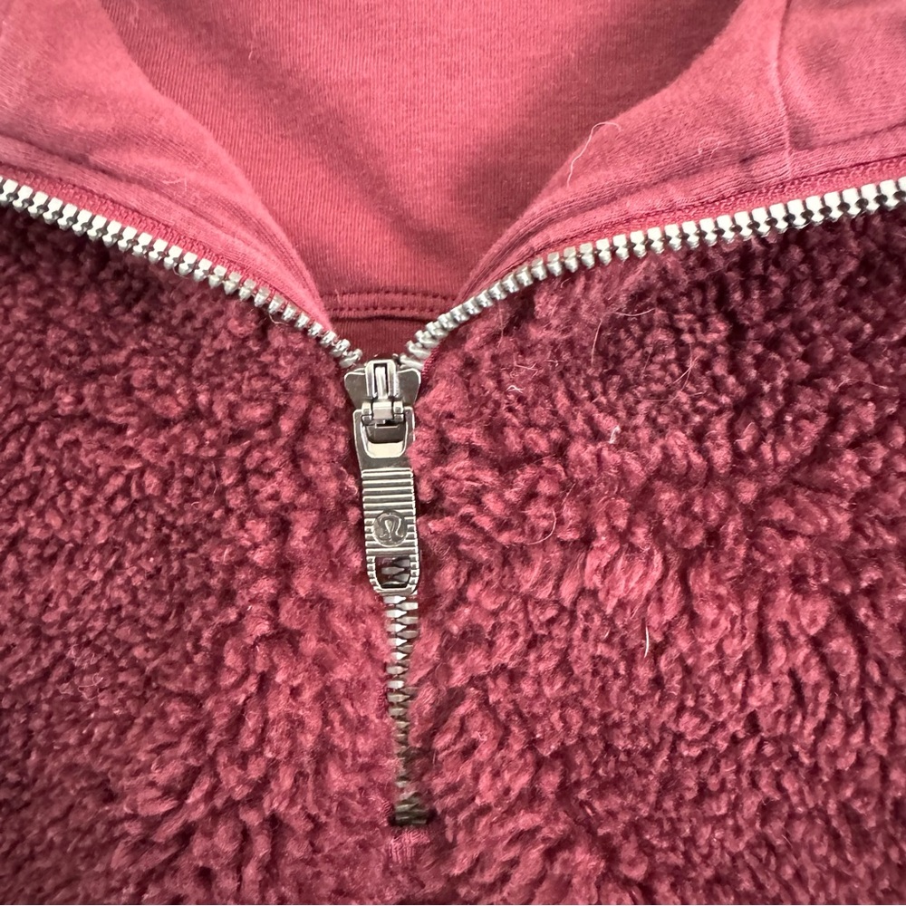 Lululemon Textured Fleece 1/2 Half Zip Hoodie Pullover Red Merlot W3FLRS Size 10 - Picture 5 of 15